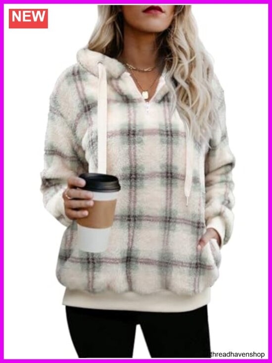 Tops - Women's Sherpa Pullover Oversized Fuzzy Hoodie Double Fleece Sweatshirt